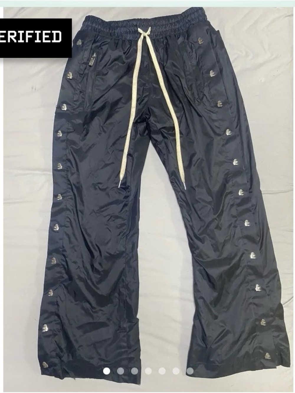 Men's Black Snap-Button Track Pants with Contrast Drawcord